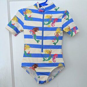 Mini Boden Surf Blue Mermaid Stripe Swimsuit One-Piece Rash guard 4-5Y